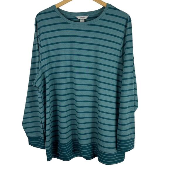 CJ Banks Tops - CJ Banks Womens Pullover Top Teal & Blue Striped Stretch‎ Long Sleeve Size 2X